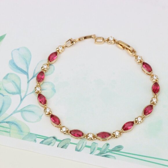 "Elegant Rose Gold Bracelet with Red Marquise & CZ Stone Accents, XPBL0779 - Picture 4 of 12